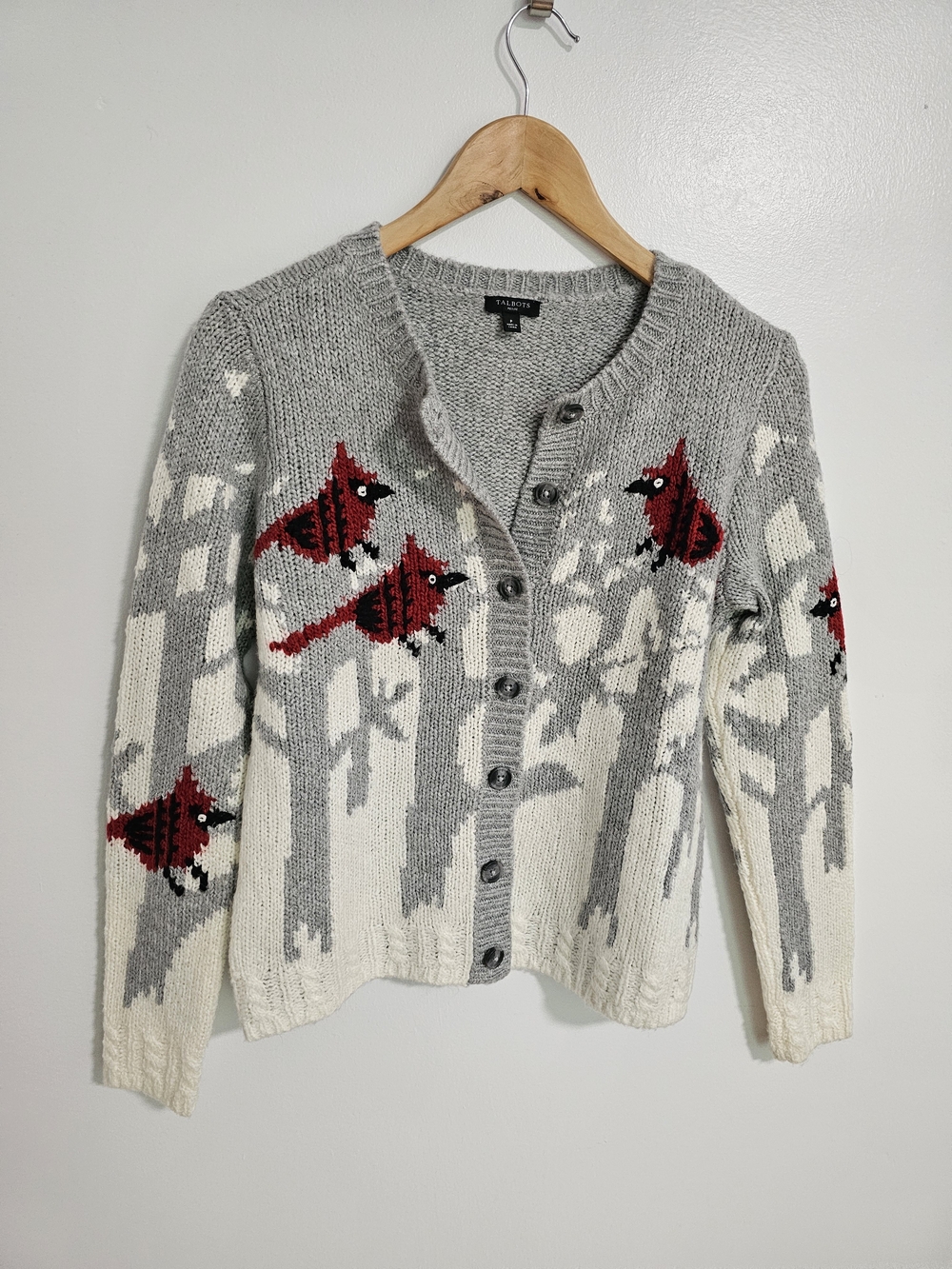 Talbots Wool Blend Cream Knit Cardigan Sweater Red Cardinal Size Small